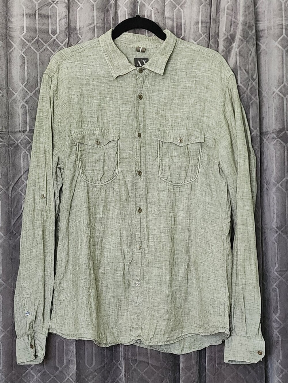 Armani Exchange Large Sage Green Button-Up Shirt